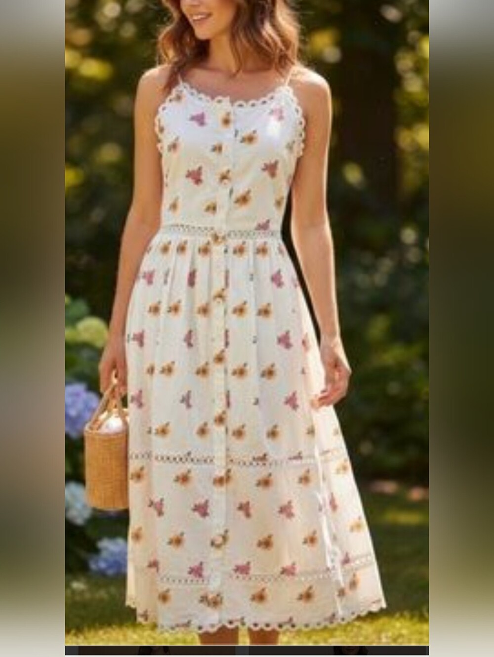 FARM RIO FLORAL HALTER NECL LINEN BLEND SUNDRESS IN OFF-WHITE /SZ:MEDIUM